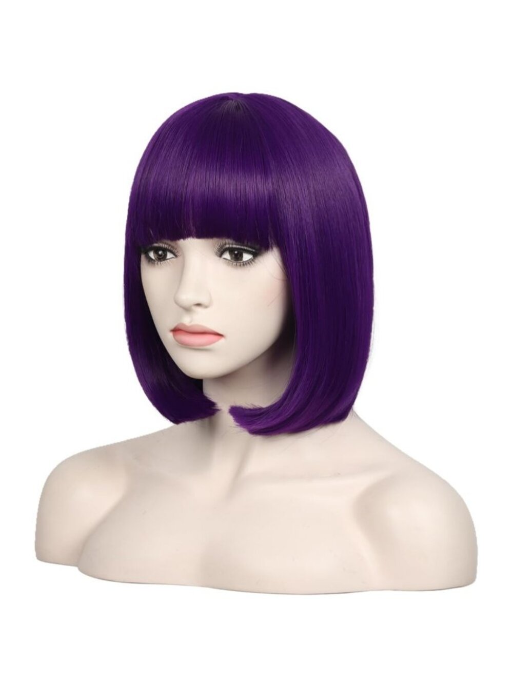 Women's Dark Purple 12 Inch Straight Blue Bob Wig Synthetic Cosplay Costume Hair